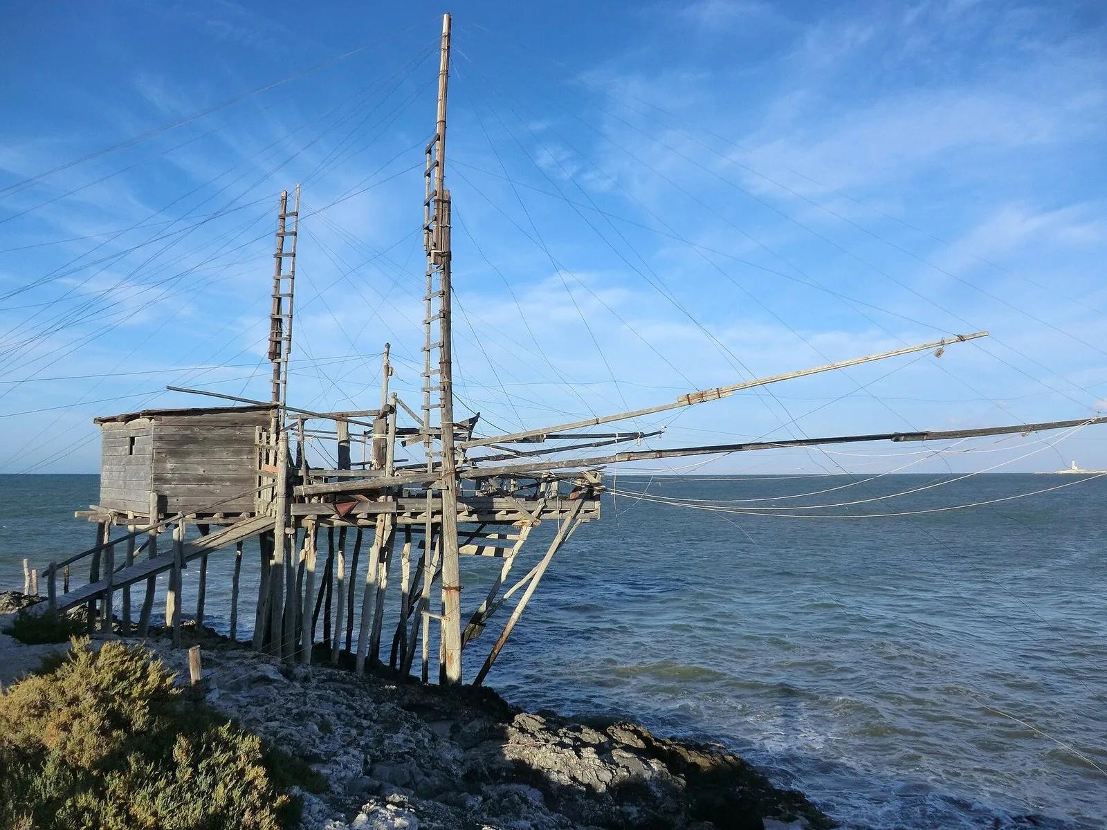 La strada costiera del Gargano che corre a mezza costa sopra il mare, tra falesie chiare e macchia mediterranea.