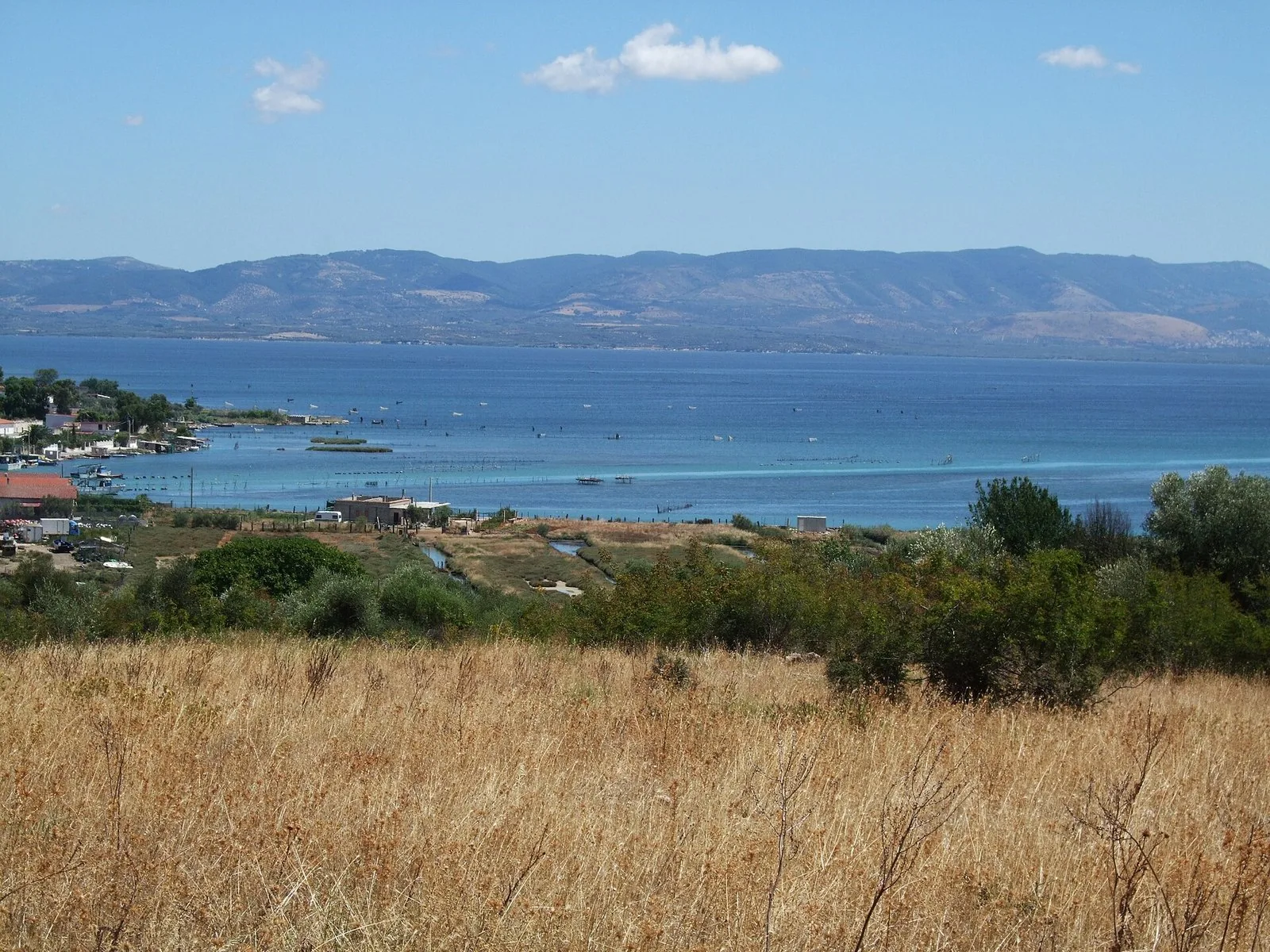 La laguna costiera del lago di Varano, con la sottile striscia di duna che la separa dall'Adriatico.